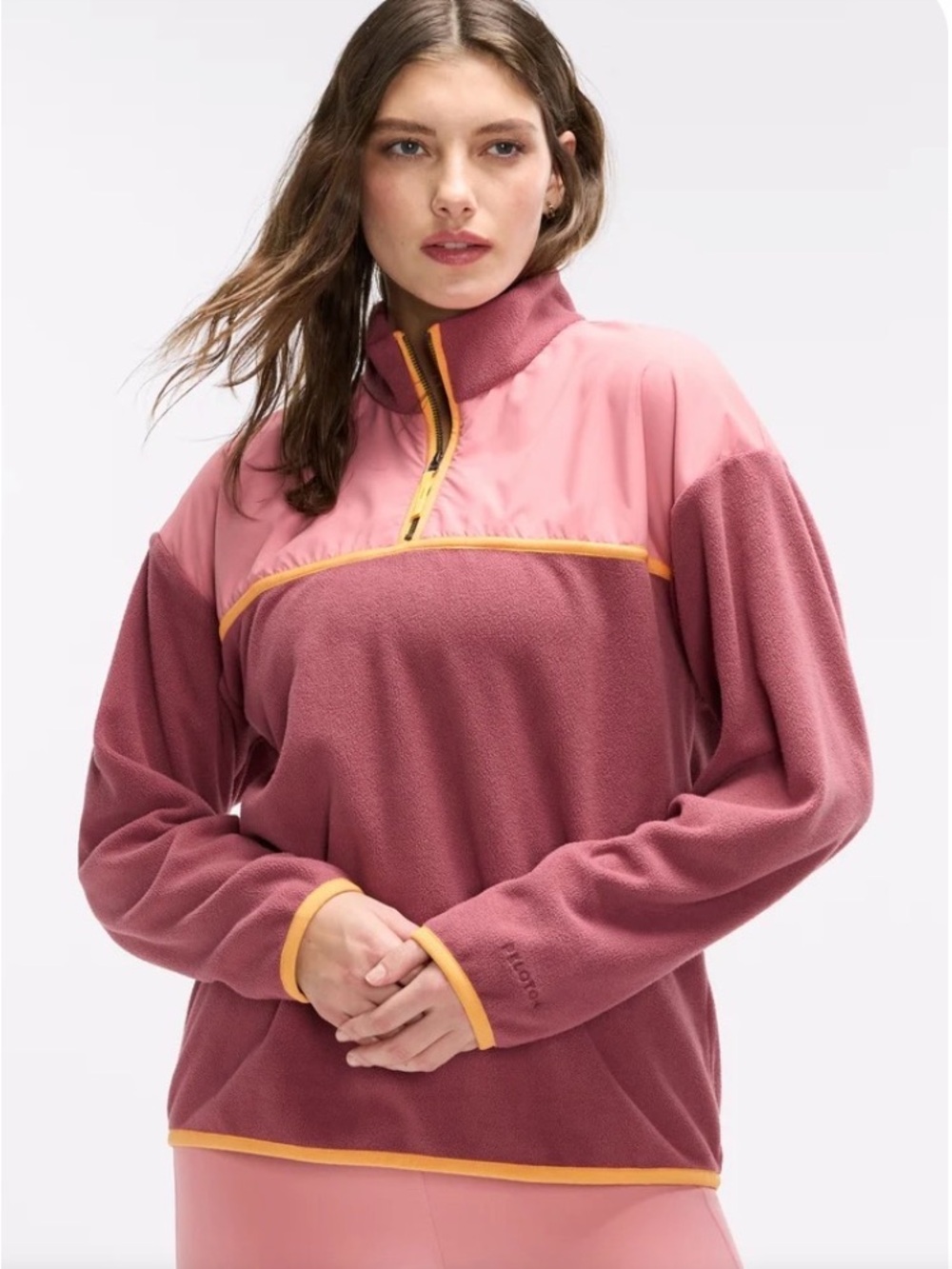 Peloton Women's Fleece Dusty Rose and Mustard Quarter-Zip Pullover